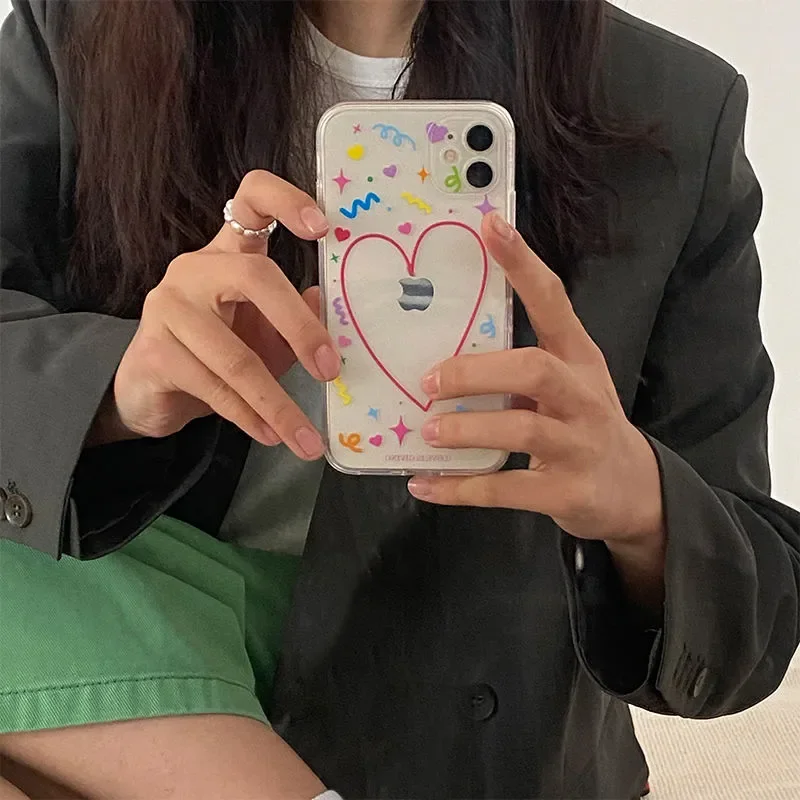 Japonský kórejský jednoduchý INS Love Creative Pase pre iPhone 16 15 14 13 12 11 Pro Max xr xs max 7 8 plus mini y2k roztomilý obal