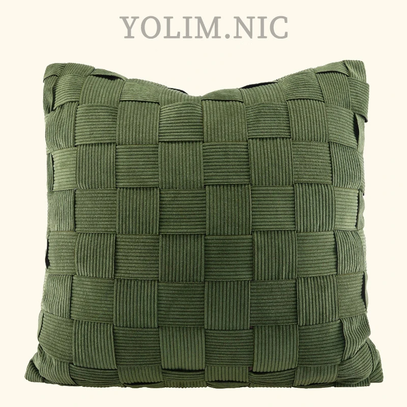 Japonský Nordic v štýle Instagram Obývacia izba Sofa Pine Green Corduroy pruhovaný ručne vyrobený pletený vankúš 50 cm štvorcový vankúšový kryt