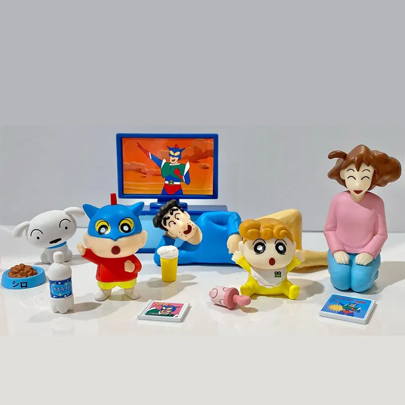 Japonský originálny model stupnice Gacha Crayon Shin-Chan Rodinná scéna Nohara Display Action Superman Action Figure Toy