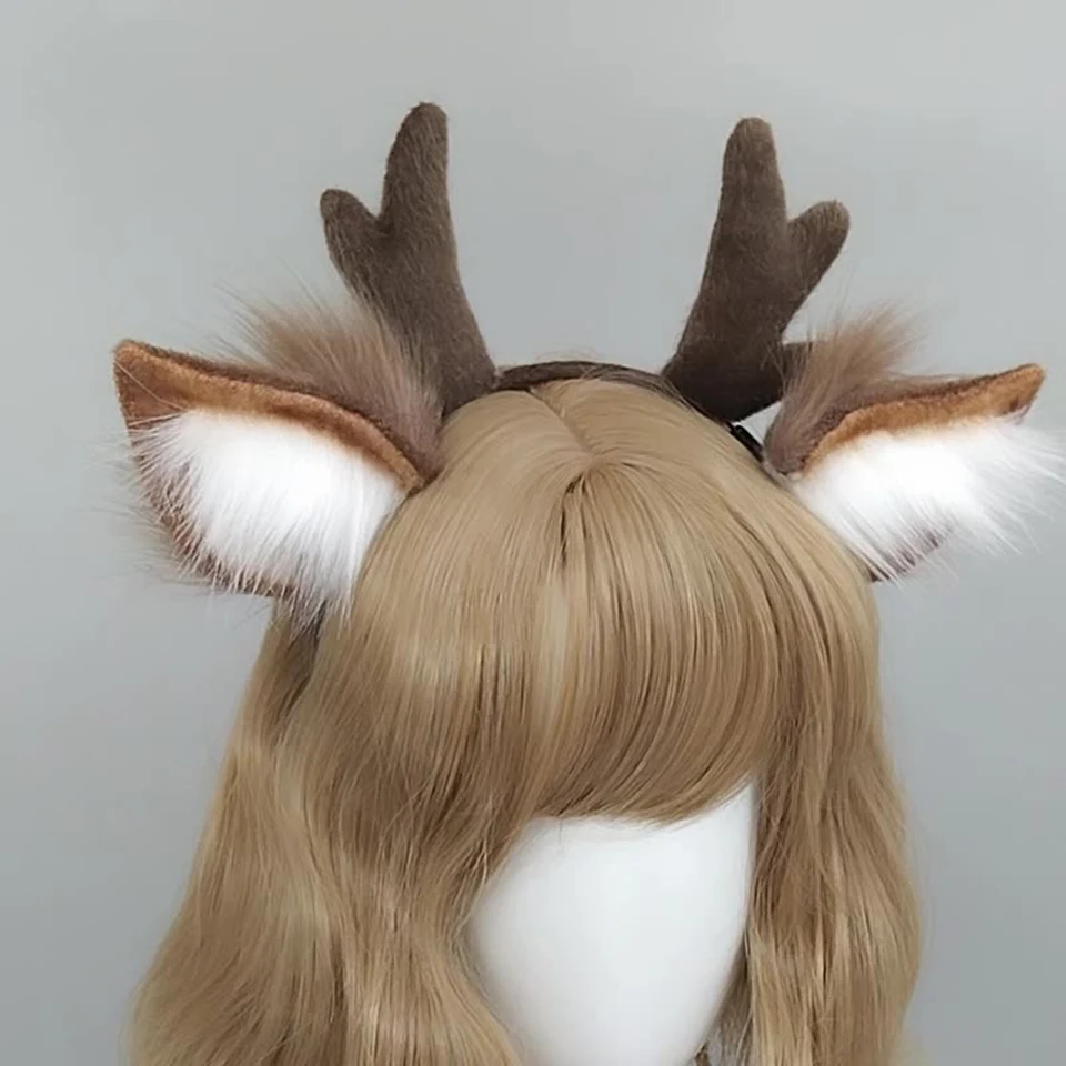 Japonský roztomilý plyšový karikatúra plyš Plush jelene uší park čelenka vlasová obruč Cosplay vlasová páska čela hlavy šaty