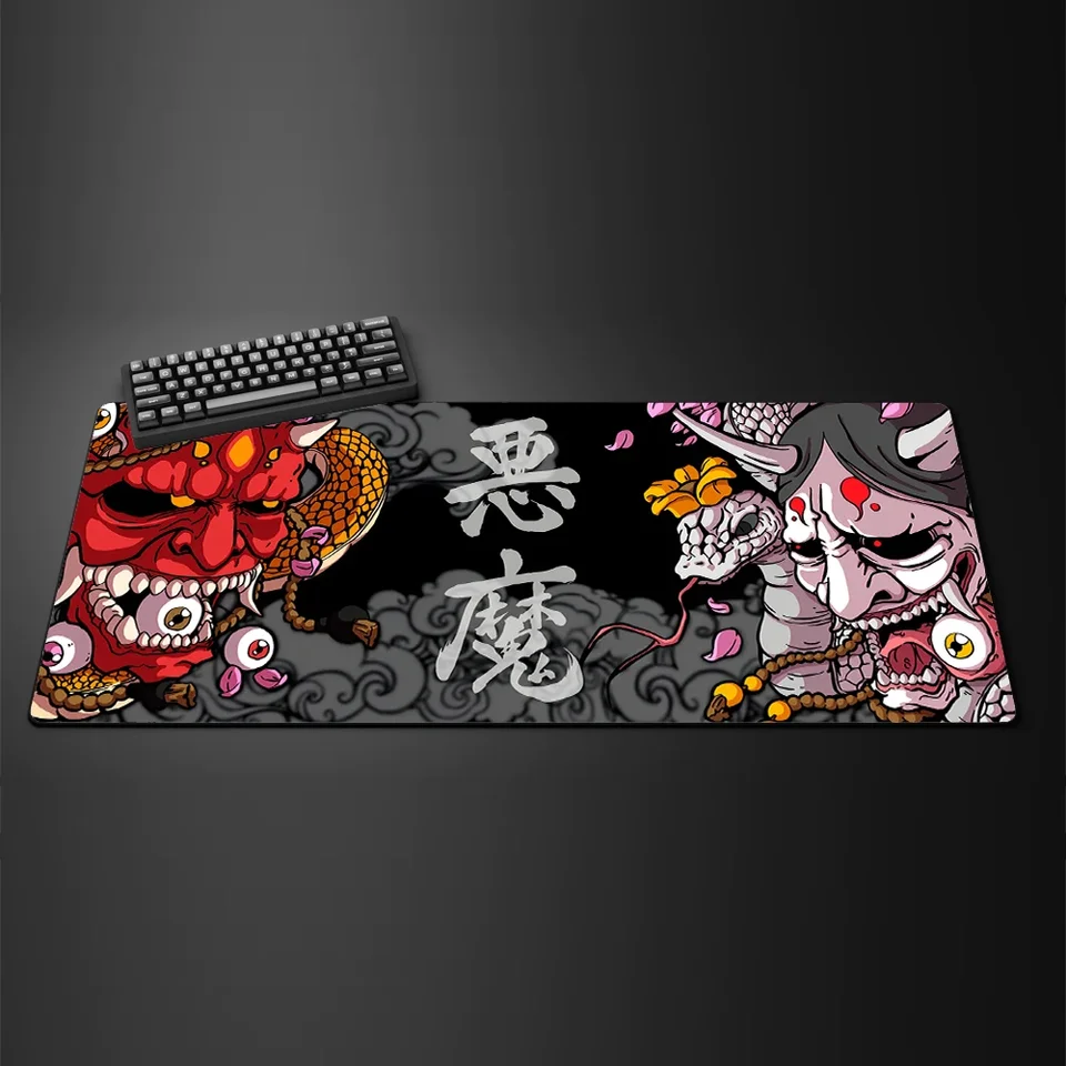 Japonský samuraj diabol myš Pad čierny duch tvár Gamer Desk Mat MousePad Gamer 900x400 Koberec