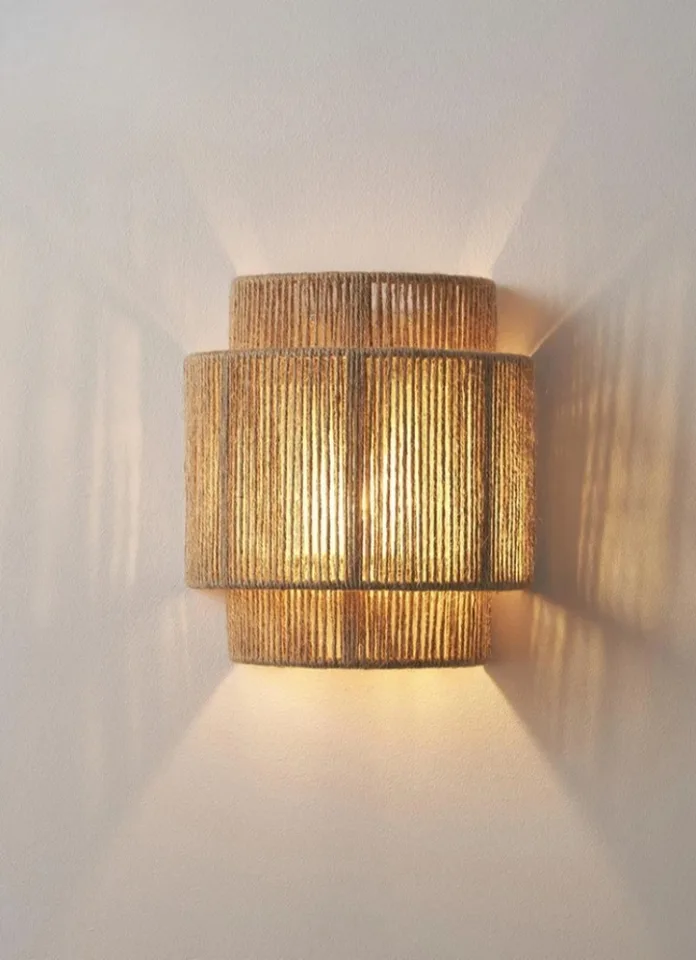 Japonský wabi-sabi retro ratan tkanina nástenná lampa LED E27 konope lana steny Sväty obývacia izba spálňa lôžko Homestay koridor