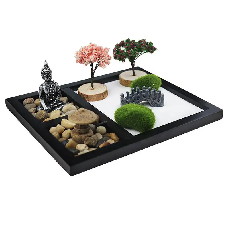 Japonský zen piesok záhradná stolová doska Mini Zen Garden Kit domáca kancelária stolová dekor pre koncentráciu relaxačná meditácia