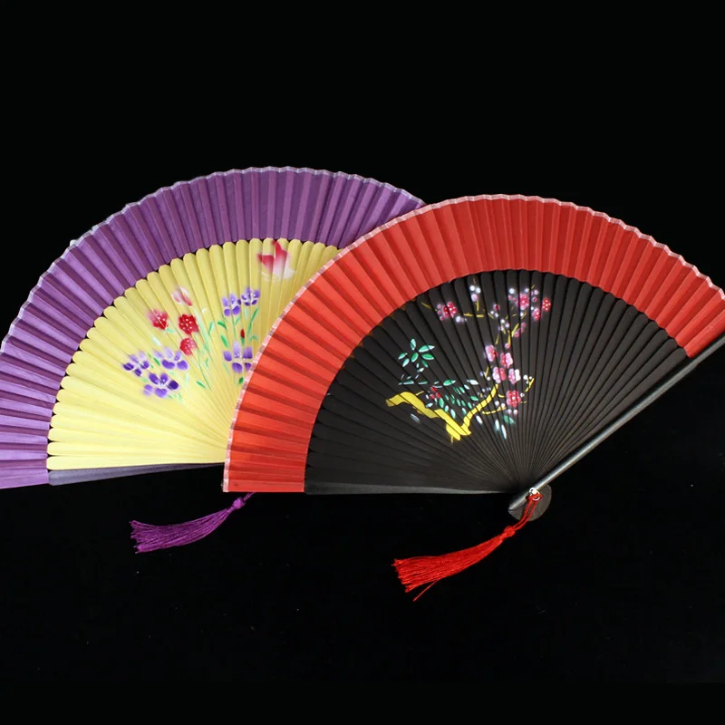 Japonský štýl hodvábny skladací ventilátor kvetinové tlačené ručné ventilátor Drevené drievky Klasický tanec Fan Fan Art Craft Weded Wed Wedding Home Decor