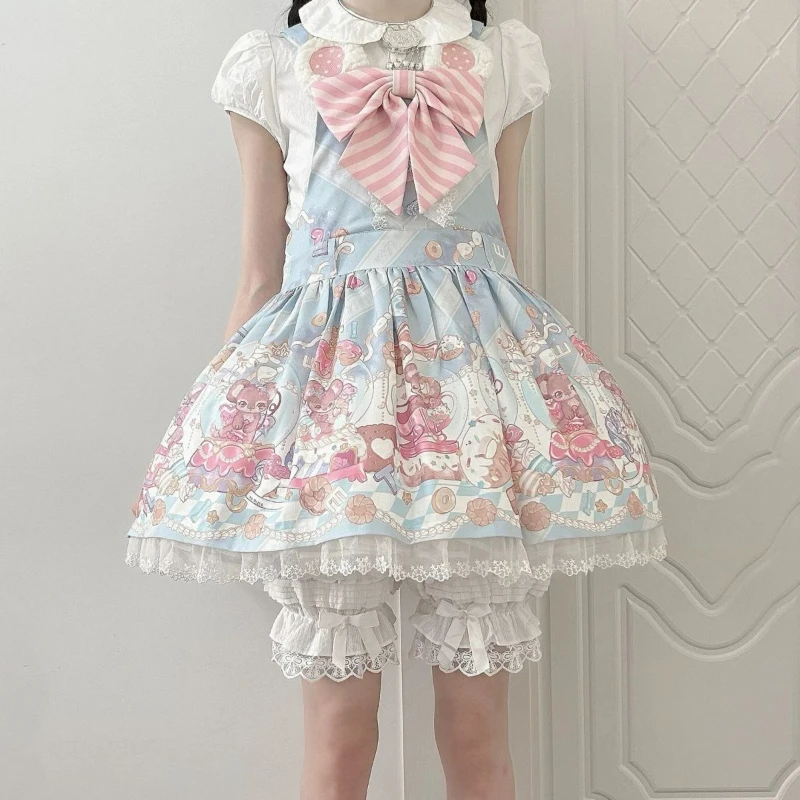 Japonský štýl kawaii lolita Krátke nohavice Ženy Sladké voláme čipky Lace Patchwork leggings dievčatá roztomilý elastický pás jk pantaloons