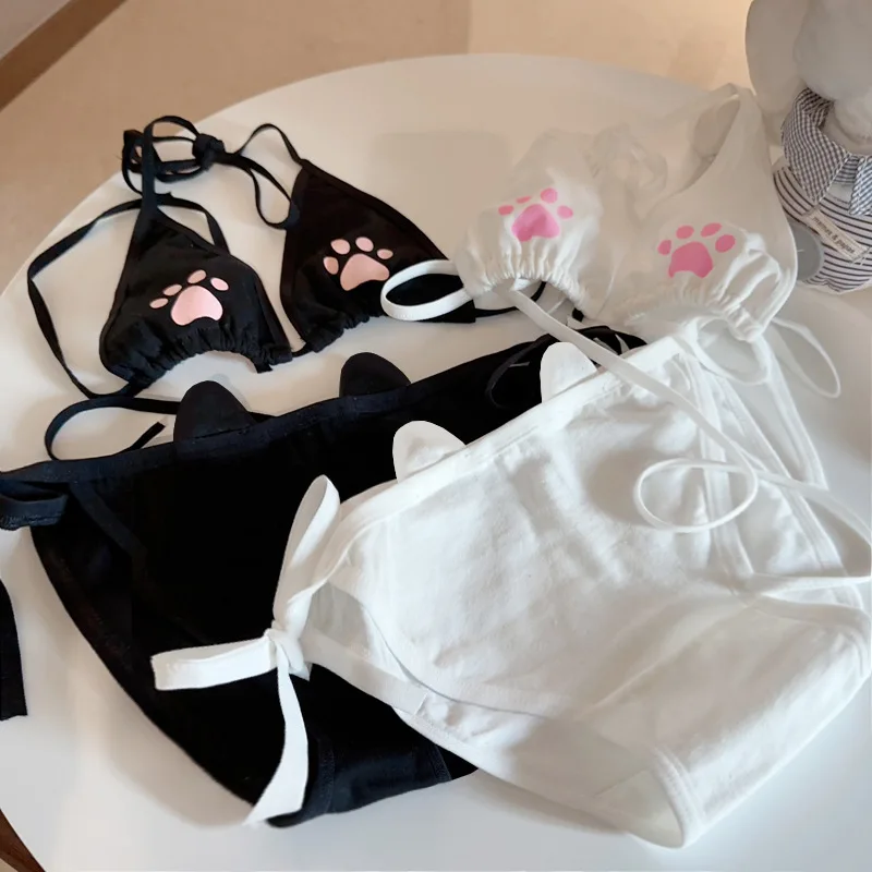 Japonský štýl Lace Up Lolita Dámska spodná bielizeň Cvap Priedušná kawaii mačka Claw roztomilá podprsenka set cosplay karikatúra podprsenka