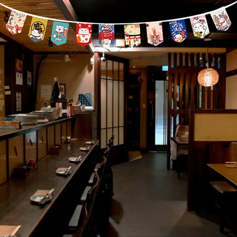 Japonský štýl Lucky Cat zavesenie Vlajka Sushi Restaurant Bunting Banners Izakaya House Birthday Party Svadobná dekorácia