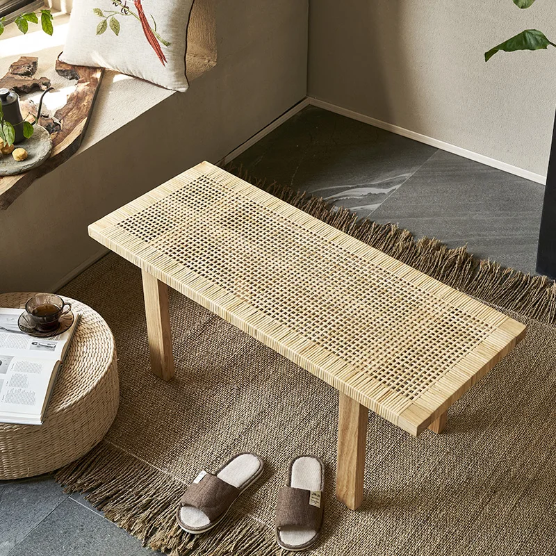 Japonský štýl masívneho dreva Rattan nočné stolík, domáca retro topánka meniaca stolička, jednoduchá obývacia izba, konferenčný stolík, jedálenská stolička