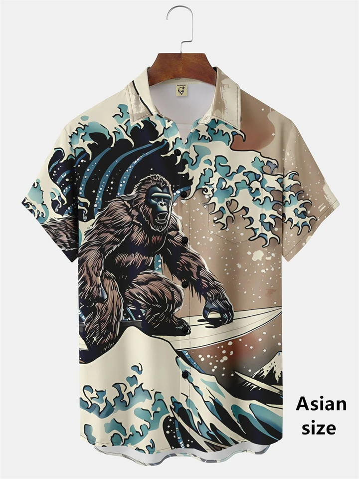 Japonský štýl Ukiyoe Wave 3D tlač Men Men Cascur Havajské košele letná módna košeľa pre muža Street Button Short Ruckves Oblečenie