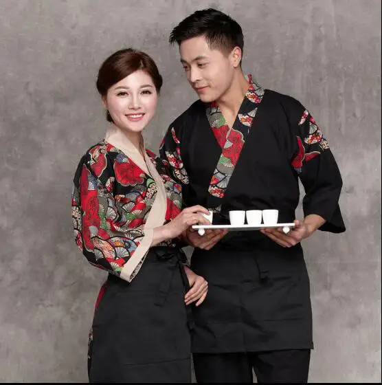 Japonský šéfkuchár uniformný sushi práca kimono kuchyňa košeľa varenie jarné topy vintage