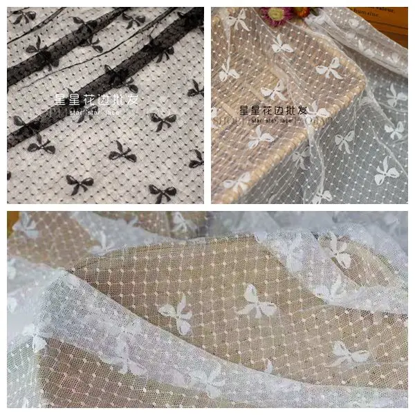 Jaquard Bowknot Stretch Lace Mesh Tkanina pre dievčenské šaty Svadobný odev Šiť dekoratívne spodné prádlo