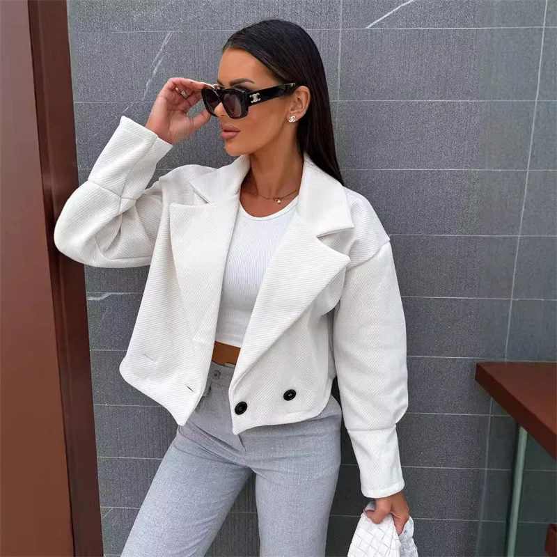 Jaquetass Femininas Nové 2024 Jeseň Winter Winter Vestrase Fashion Dámsky oblek krátky gombík s dlhým rukávom vlnené plášťové kabáty