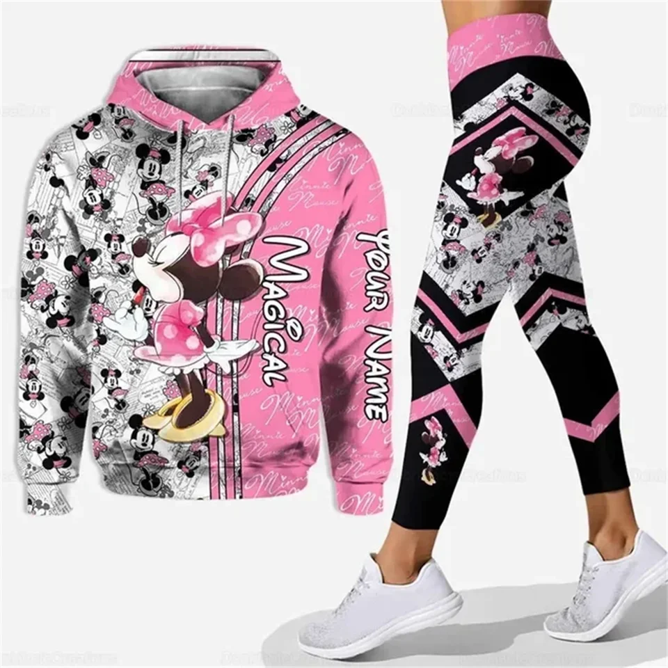 Jar a jeseň Disney Minnie Mickey Mouse 3D tlačené kapucňu dámska kapucňa Minnie Yoga Pants Leggings Fashion Casual Spor