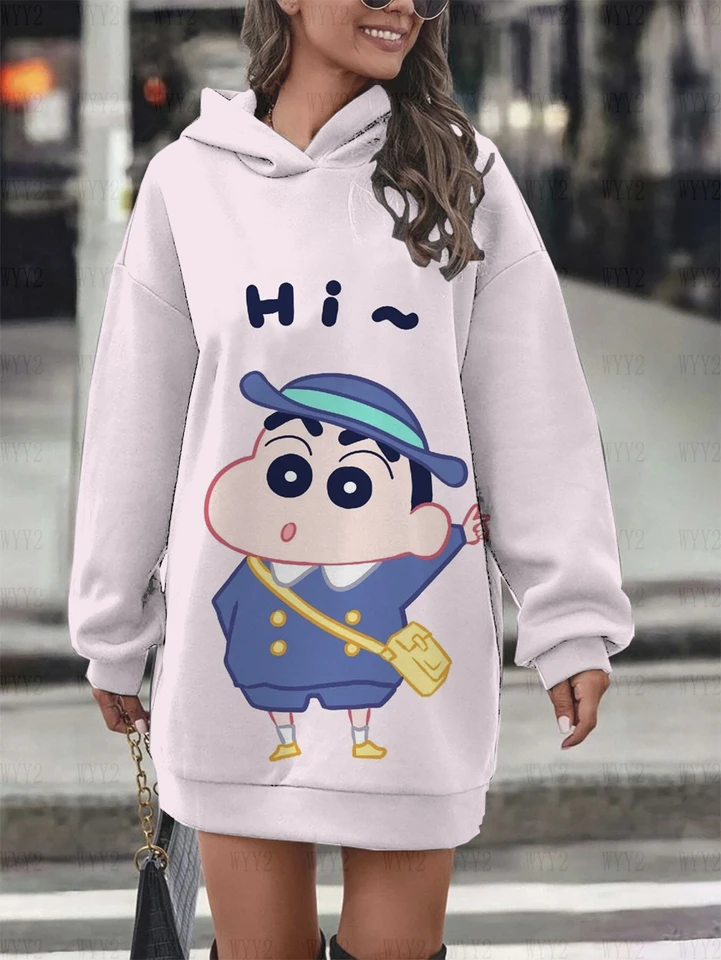 Jar a jeseň New Summer Dámske dámske rukávy s kapucňou potlačou Crayon Shin-chan Cartoon