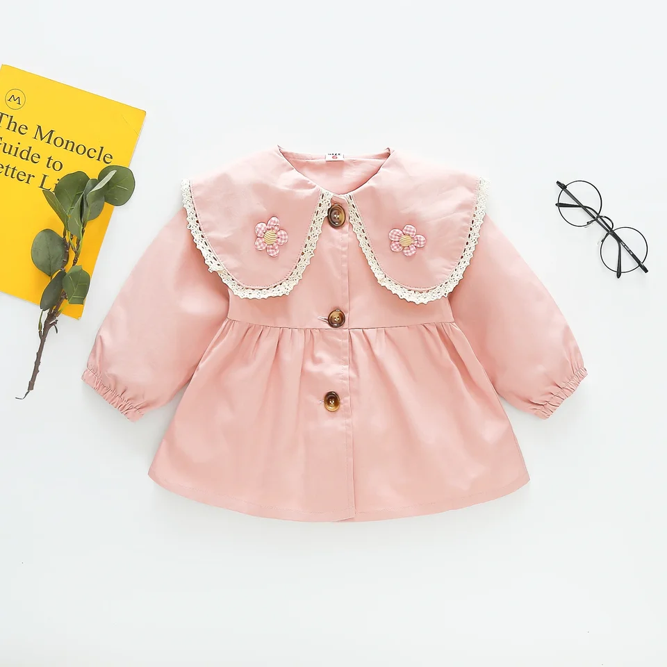 Jar a jeseň nových dievčat Trenč Coat Coat Cardigan Coat Gomblou Bubble Ruckve Laskle