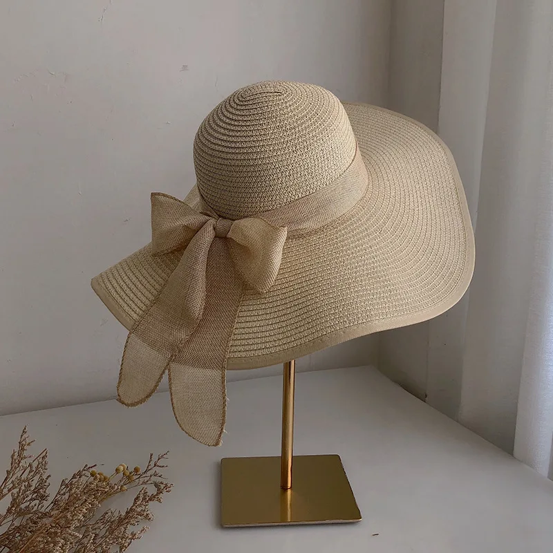 Jar a leto nové veľké okrajové slnečné bloky Slaw Hat Seaside Bow Beach Sun Hat Lady