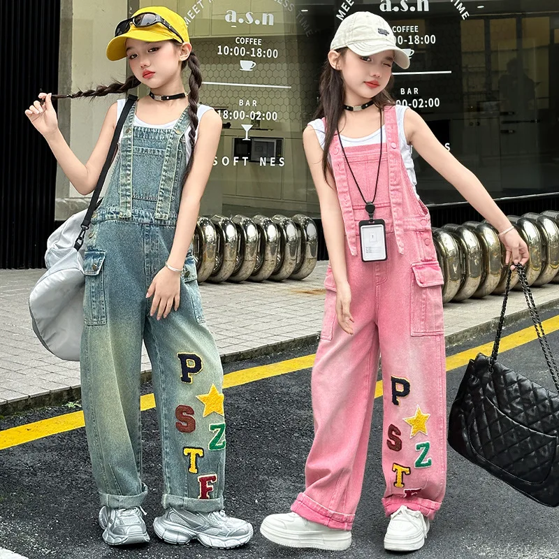 Jar/Autum Teen Girls American High Street Hiphop Pances Pants Junior Kids Loose Cowboy Retro Casy Comasuce Ins Child