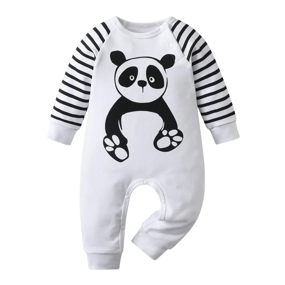 Jar jesenná novorodenecká detská detská detská chlapcovia kombinézy oblečenie bavlnené s dlhým rukávom Panda tlačená Romper pyžamá