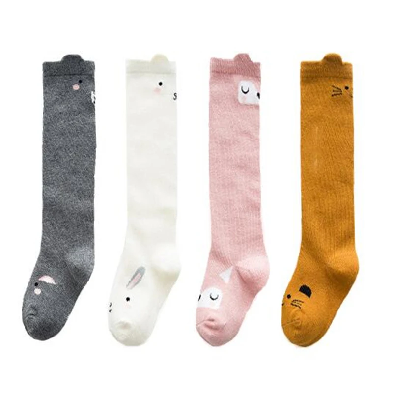 Jar jesenná unisex chlapčeka dlhé ponožky Módna karikatúra Cat/Bunny/Fox Squirrel Children Sock Knee High Cotton Girl Girl Socks