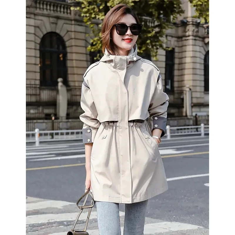 Jar jeseň nová európska stanica Trenč Coat Women Kórejské móda voľné pracovné oblečenie Windbreaker bunda Žena Long Outwear Tide