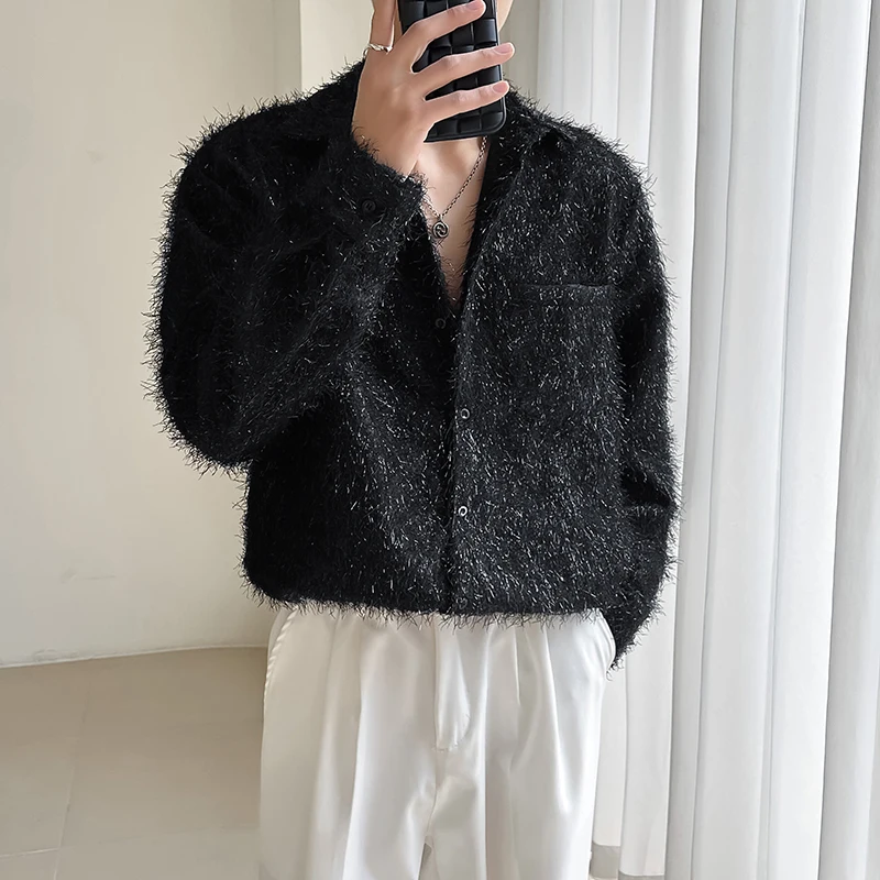 Jar luxusná pevná farba s dlhým rukávom Tassel Men košele módne nočný klub Sexy osobnosť Sladka unisex košele streetwear