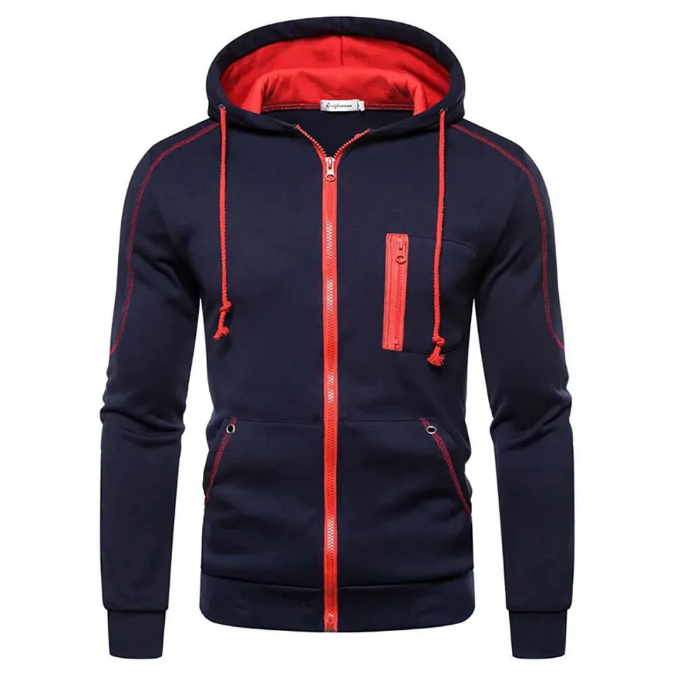 Jarná jesenná pánska bunda zips fleece Farba zodpovedajúce príležitostné mikiny recling na zipsové vreckové mikiny mužské športové oblečenie Coats