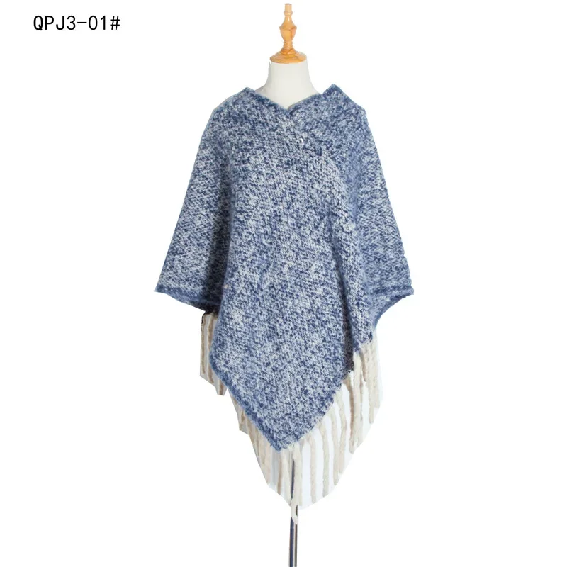 Jarná jesenná slučka Dámska priadza Dámska pevná šatka hrubá strapca teplý módny ulica Travel Pullover Poncho Lady Capes Blue Cloaks