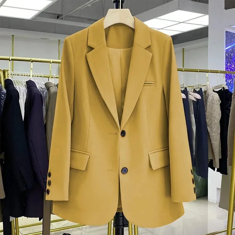 Jarná jeseň elegantná kancelárska dáma Lady Loose Solid Solid Solid Rucked Ženy sako All-Match Casual bunda Žena elegantné vrcholy