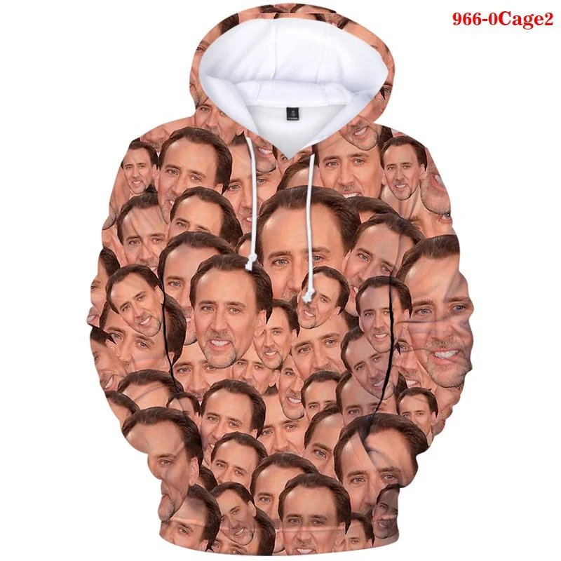 Jarná jeseň muži Nicolas Cage Hoodie 3D tlač pulóver módny trend s dlhým rukávom s kapucňou Male Streetwear Vintage Coat