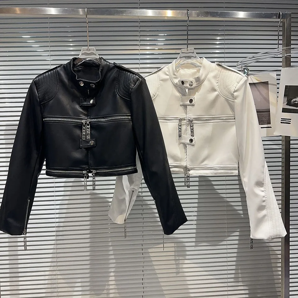 Jarná jeseň nový príchod stojan golier zippers pu faux kožená bunda Ženy Kórejský módny náhodný lokomotívny kabát ženské topy