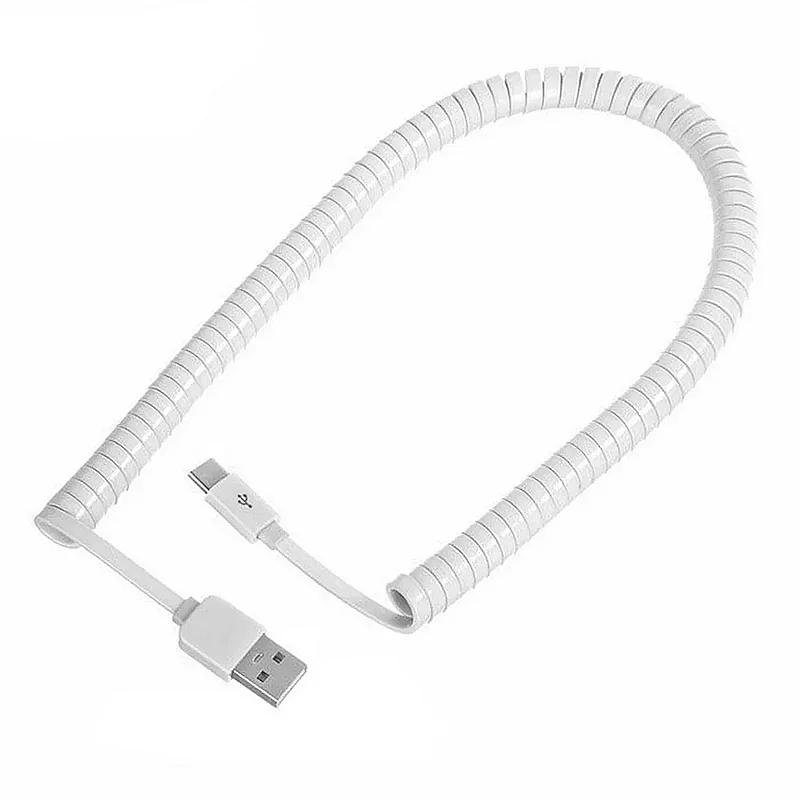 Jarná špirála stočená USB-C 3.1 USB Typ C až USB 2.0 Mužský plochý tenký dátový kábel pre tablet a mobilný telefón