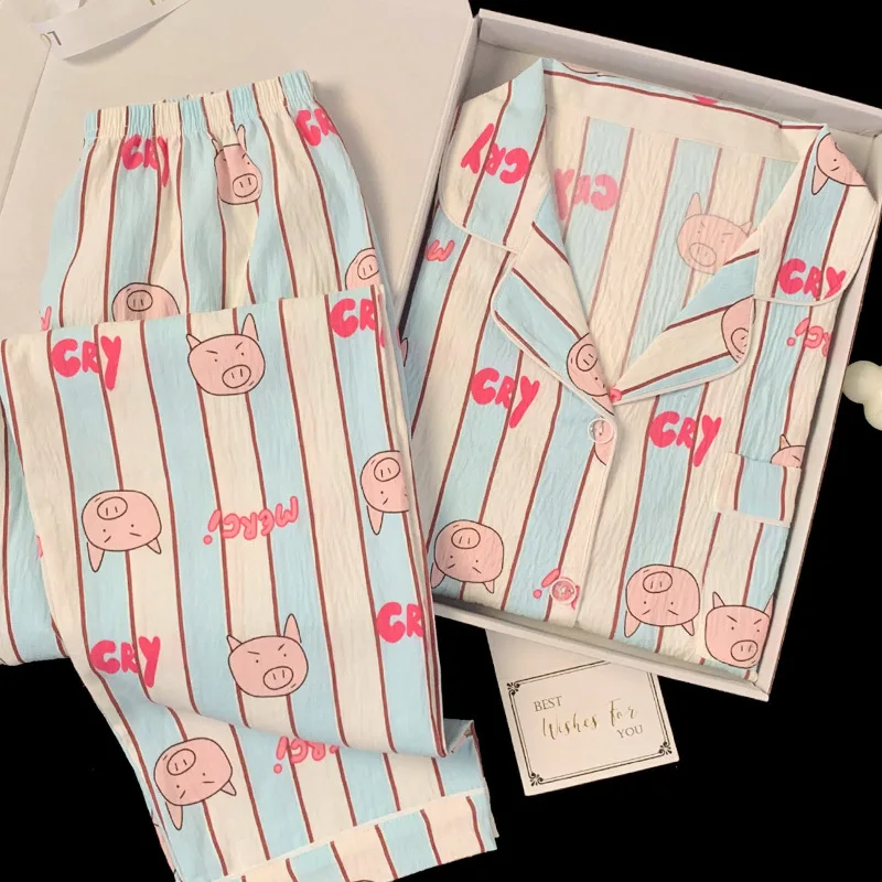 Jarné a jesenné dámske oblakové bavlnené pyžamy Homewear Set Ptrih s dlhým rukávom Tlačené pyžamy sladké dievčatá Domáce oblečenie