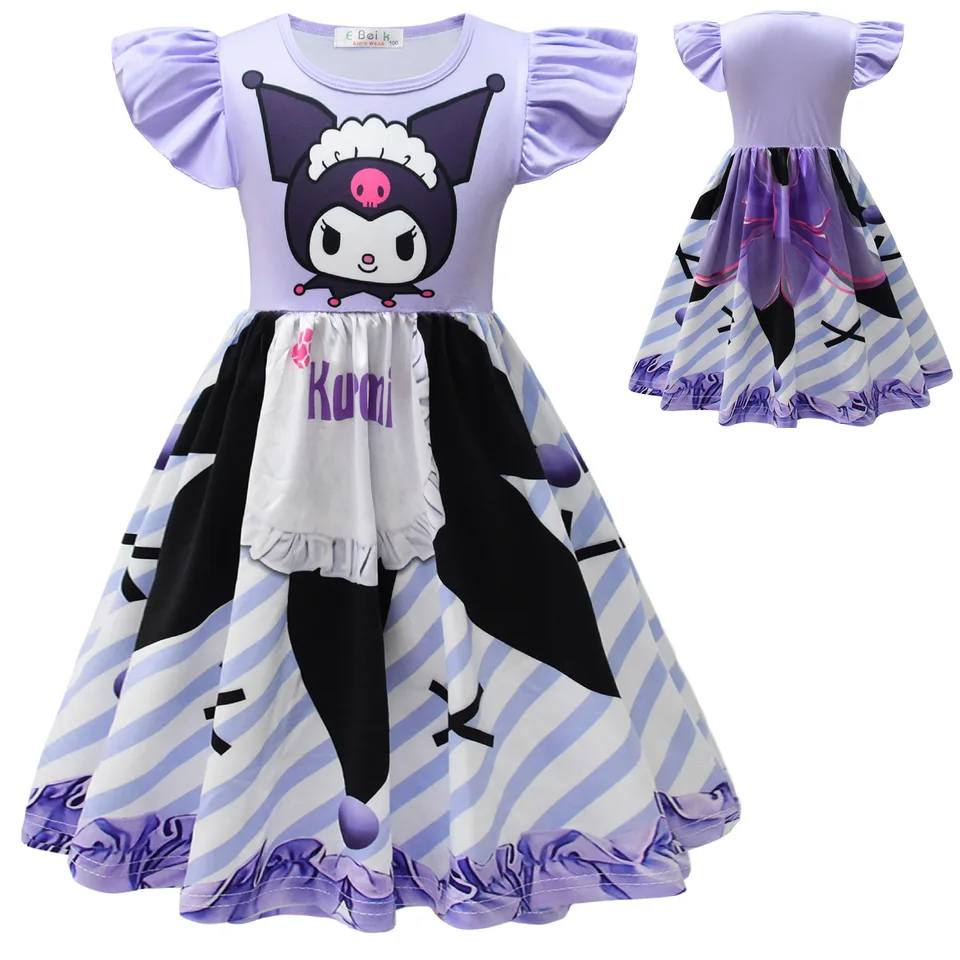 Jarné a letné denné oblečenie Denné oblečenie s digitálnou tlačou, kostýmy Kuromi Cosplay scény, príležitostné dievčenské šaty