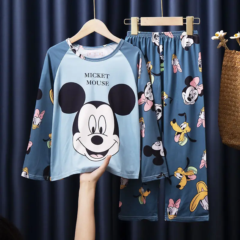 Jarné a letné tenké dlhé rukávy Loungewear pyžama dievčenské chlapčenské pyžamy súpravy spánok