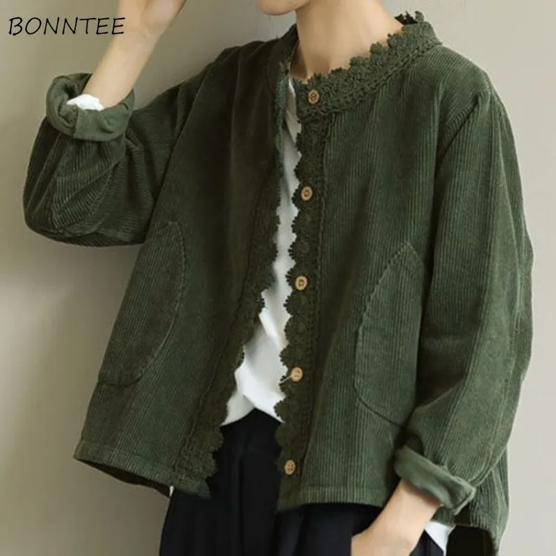 Jarné jesenné bundy pre ženy Nový trendový kórejský štýl Príležitostný dizajn Corduroy Soft All-Match jednoduché dievčatá fit odev elegantné