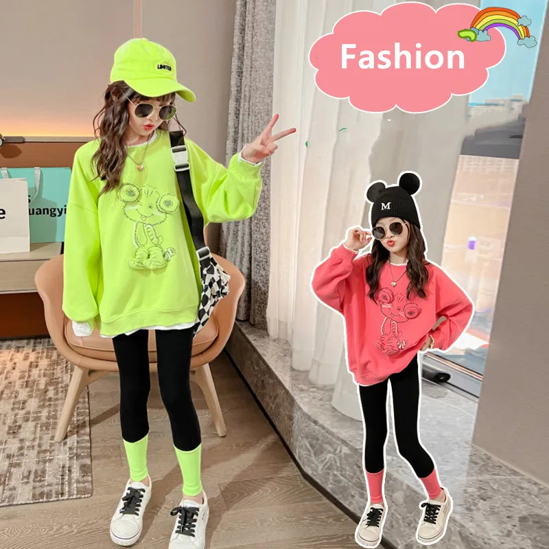 Jarné jesenné dievčatá oblečenie Sety karikatúra žaba mikiny + Skinny Leggings Outfits