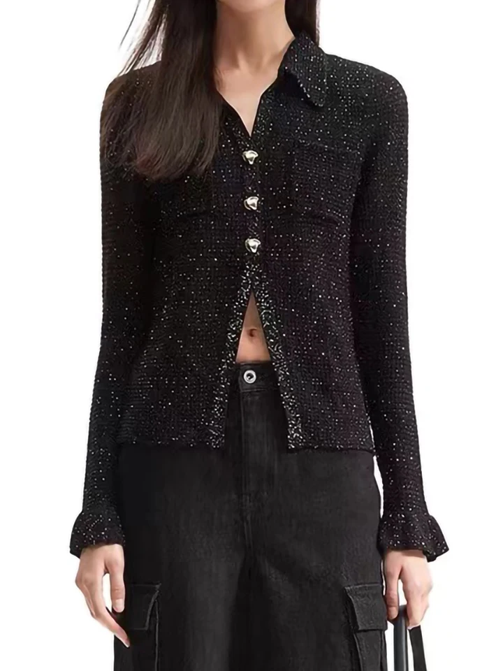 Jarné leto New Fashion Classic Rib Pleted Tops Women Domovne dochádzanie s dekoráciou flitry