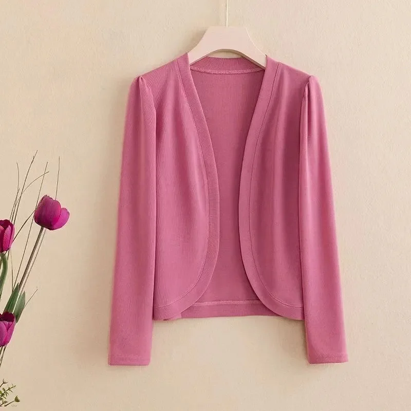Jarné leto nové dámy bunda ľadový hodváb Pletená vesta Middle-vek staršie matky Joker Solid Color Shawl Dutiny Sunkreen Coat