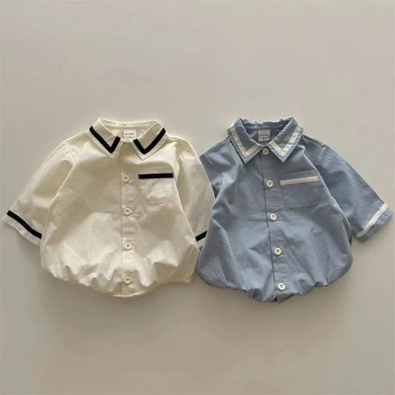 Jarné novorodencové dievčatá Boys Boys Cotton Solid Romper Navy Style Detské s dlhým rukávom Outfit Kojedne deti One Piece BodySuit 0-2Y