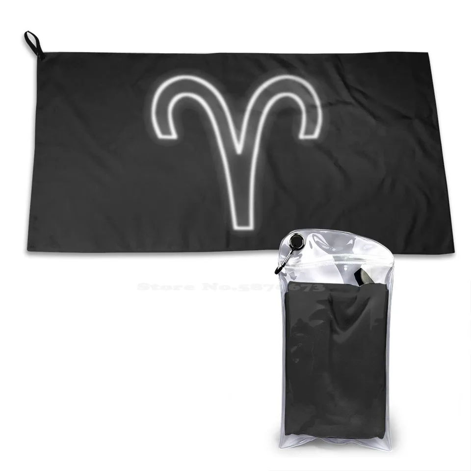Jasne biele neónové neónové zariadenia Ram Star Sign Gym Vonkajšie športové fitnes uterák v kúpeľni Washle Biey Black Black Glow the Dark
