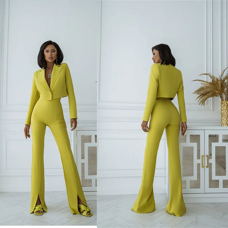 Jasne zelená červená koberec módne ženské nohavice vyhovujú 2 kusy Slim Fit Prom Evening Party Wear Blazer Vuži s ramennými vankúšikmi