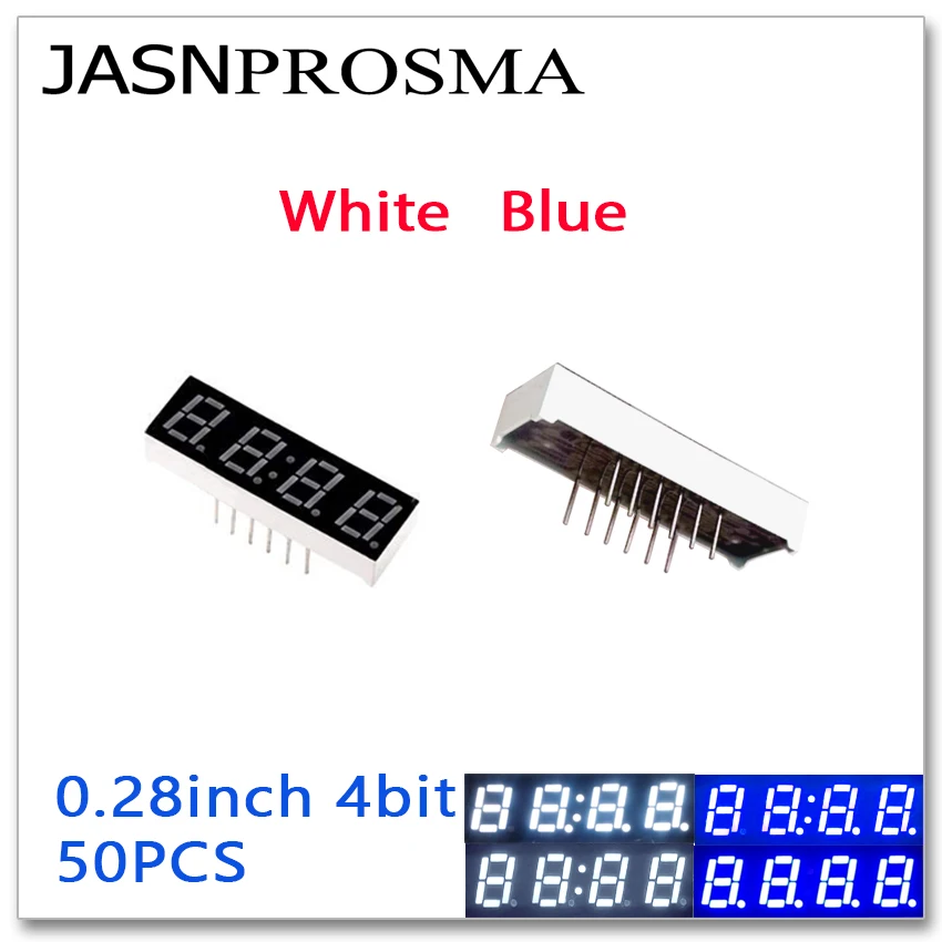 Jasnprosma 50ks 0,28 palca 7 segment 4 bity DISIT TREA BIELA ​​BELO BLUE Common Cathode Anode LED displej 0,28 