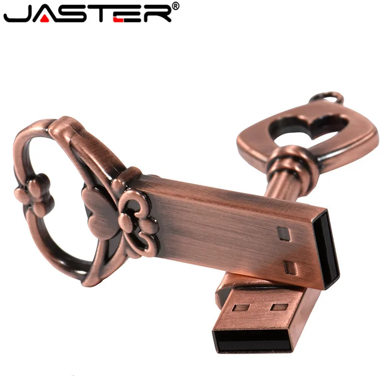 Jaster Copper Love Heart World Key USB Flash Drive Pendrive Pen Drive 4 GB 16 GB 32 GB 64GB Kovové klávesy Memory Svadobný darček