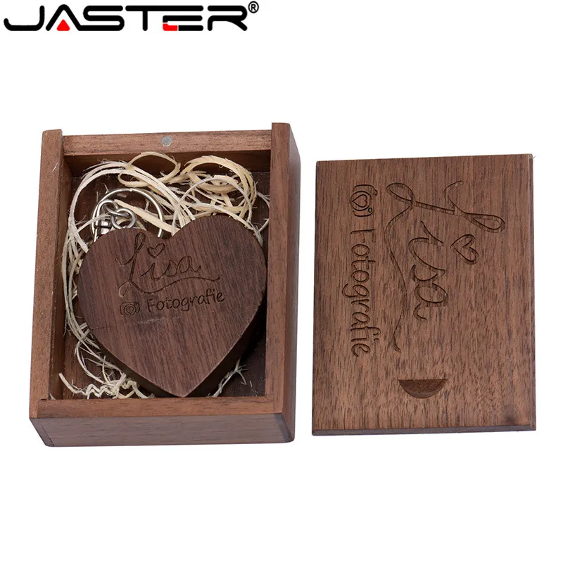 Jaster USB 2.0 Drevené srdce Flash Drive Pendrive 64 GB 32 GB 16 GB 4 GB U Disk Memory Stick Photography Darčeky 1ks zadarmo vlastné logo