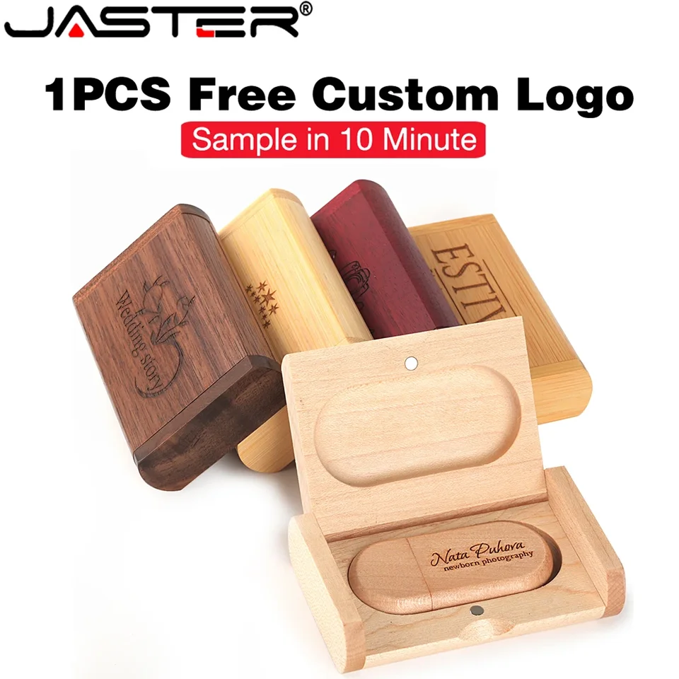 Jaster zadarmo vlastné logo USB2.0 PEN DRIVES Drevené fazule Flash Drive 32 GB 64 GB U Disk 16 GB Pamäťová palica Svadobná fotografia Darček