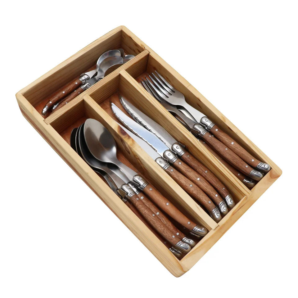 Jaswehome 24ks z nehrdzavejúceho steakového nože sada riadu ružové drevo rukoväť noža noža lyžica Spoon Spoon