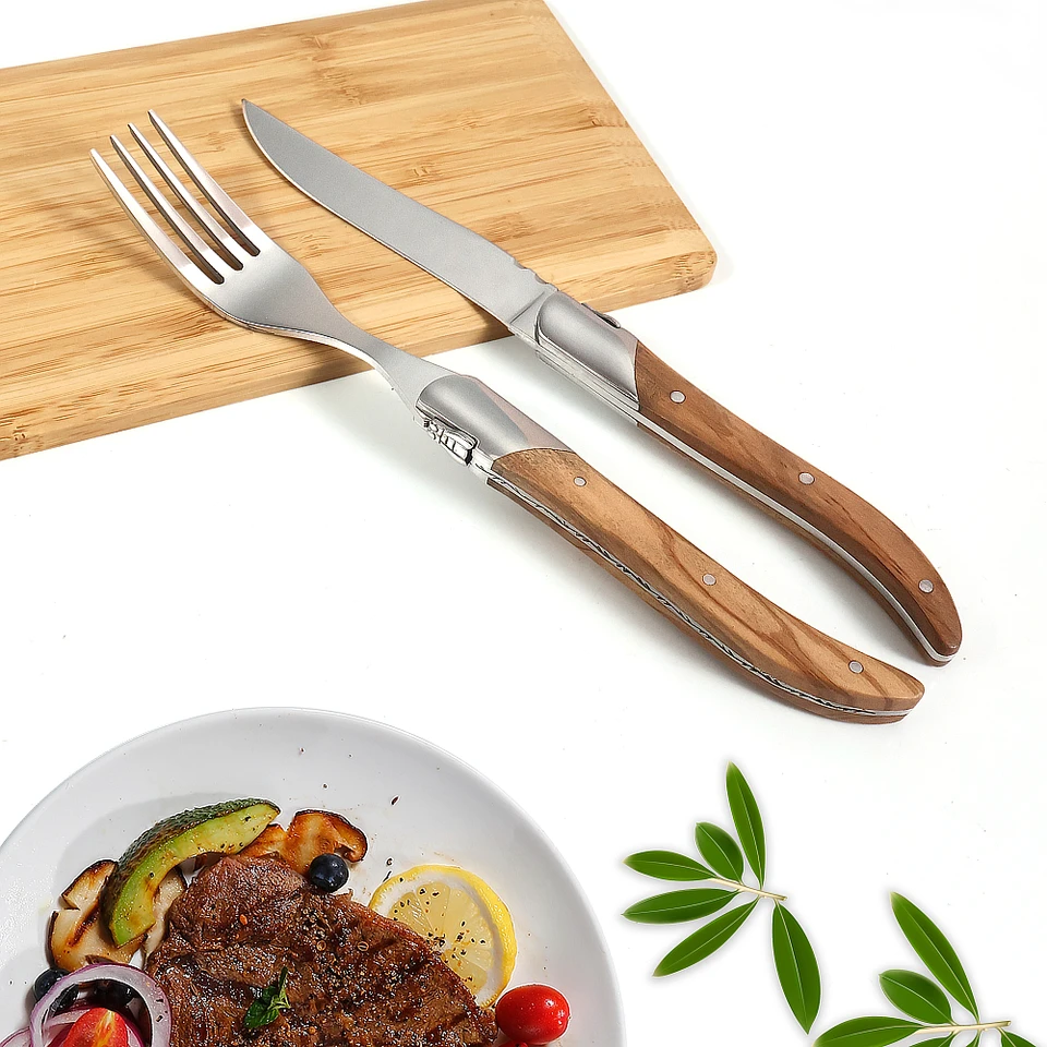 Jaswehome High-End Conter Ocel Western Western Westerware Olive Wood Knife a vidlice Vidlička Vidlička