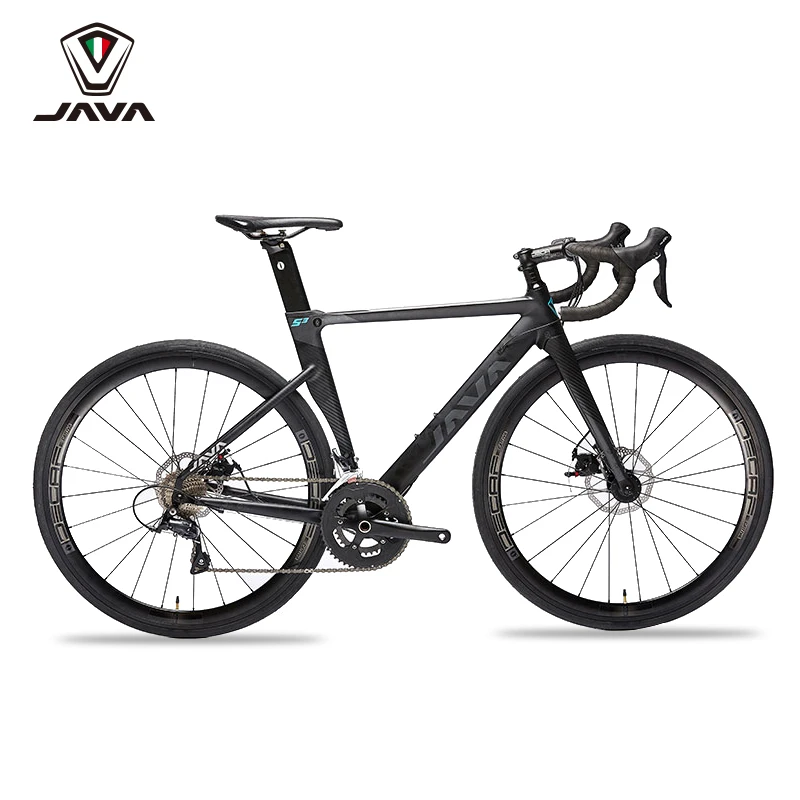 Java Silor 3 Road Bike 18 Speed ​​Uhlinové vlákno z uhlíkových vlákien Sora Disk Brzdenie uhlíkových vlákien predné vidlice Hliníkový ráme