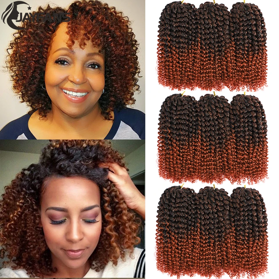 Jayfans Passion Twist Hair Marlybob Grochet Hair Syntetické malé zväzky Marlybob Kinky kučeravé vodné vlnové háčkovacie vlasy pre ženy