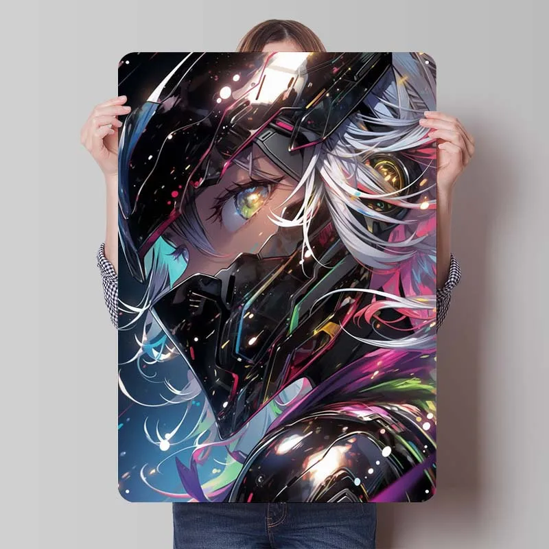 Jazdec Cyberpunk Anime Girl Anime & Manga Plagáty nástenné dekorácie Kovové plechové značky pre chlapcov a dievčat